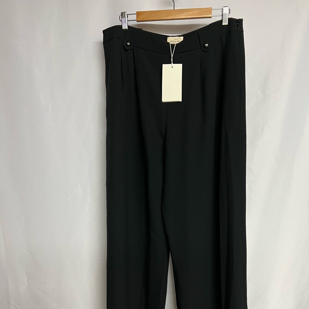 NWT Sezane Woman Black Loulou Trousers Cotton Bamboo High Waist Dress Pants 14 - Picture 6 of 15